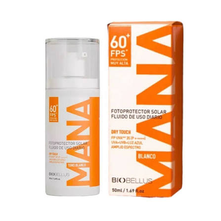 Biobellus MANA Protector solar fluido toque seco sin color FPS60 50 ml
